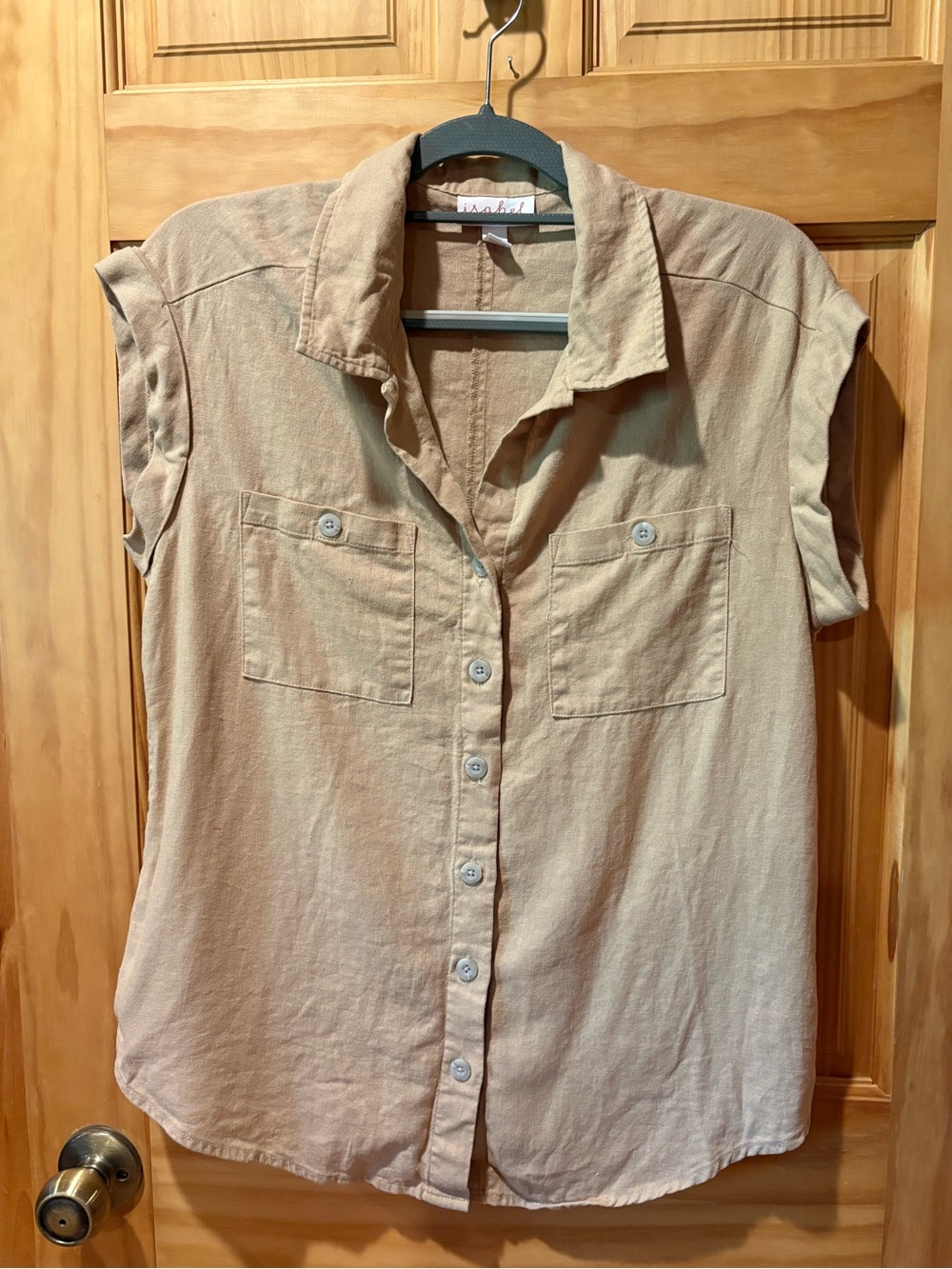 Isabel Maternity Tan Linen Blend Button Up
Camp Shirt Size S